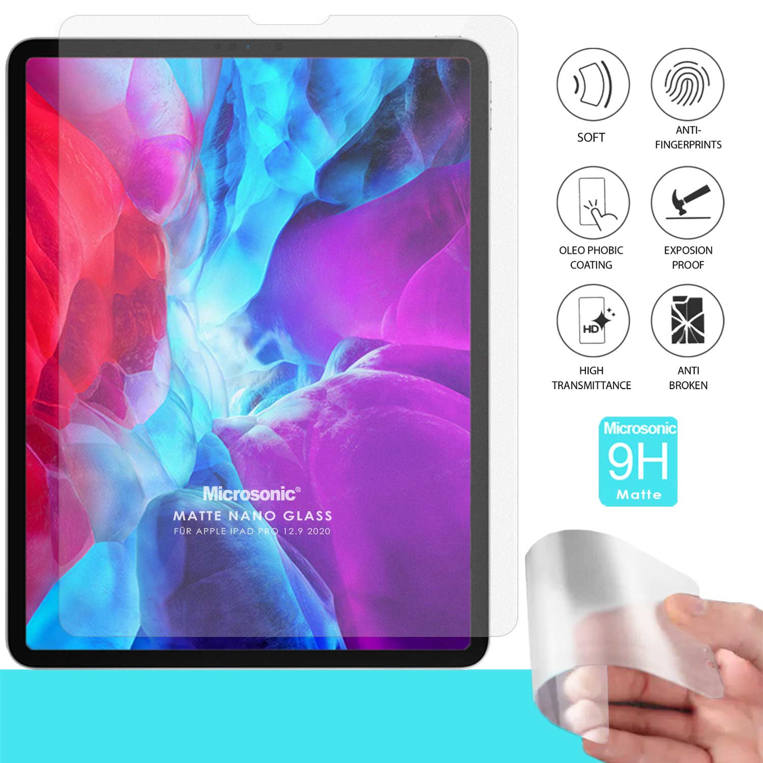 Microsonic Apple iPad Pro 12 9 2021 5 Nesil Kılıf A2378-A2461-A2379-A2462 Matte Nano Glass Cam Ekran Koruyucu