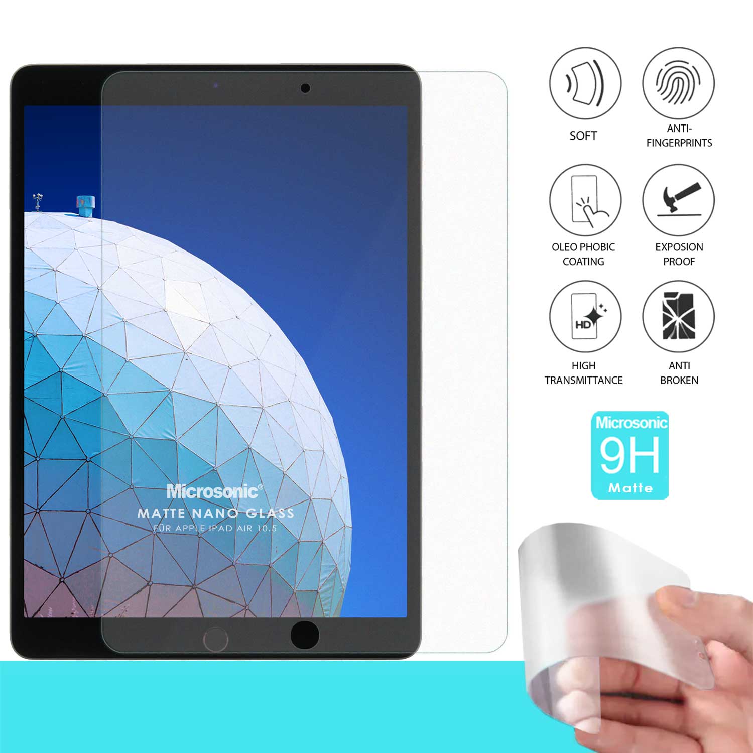 Microsonic Apple iPad Air 3 10 5 2019 A2152-A2123-A2153-A2154 Matte Nano Glass Cam Ekran Koruyucu