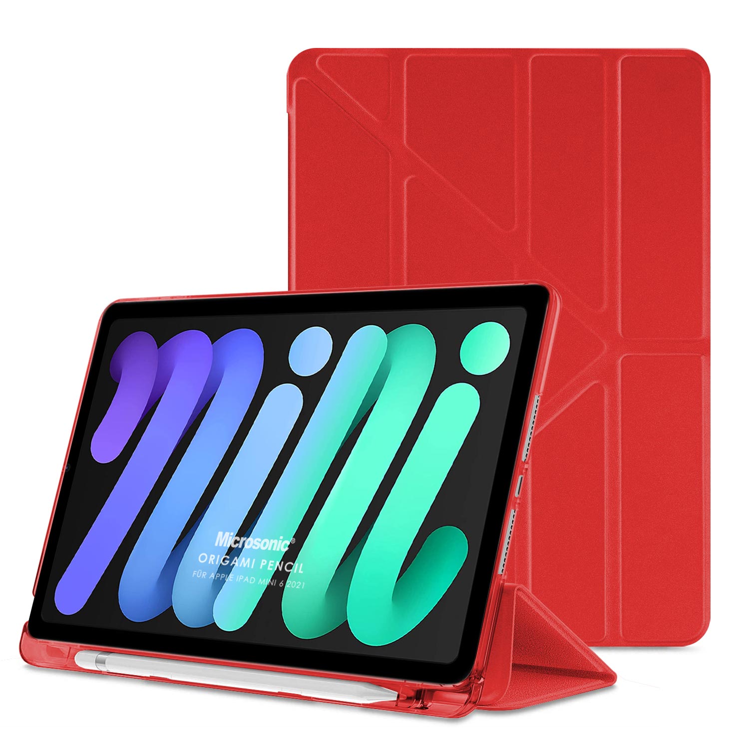 Microsonic Apple iPad Mini 6 2021 A2567-A2568-A2569 Kılıf Origami Pencil Kırmızı