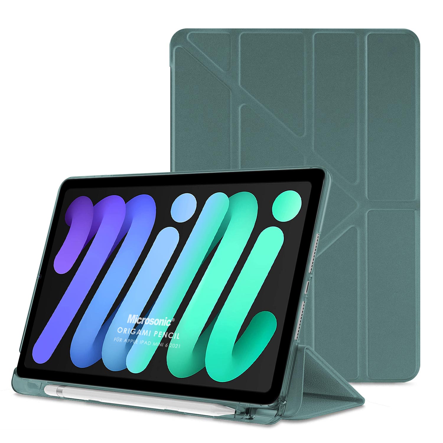 Microsonic Apple iPad Mini 7 Kılıf A2993-A2995 Origami Pencil Koyu Yeşil