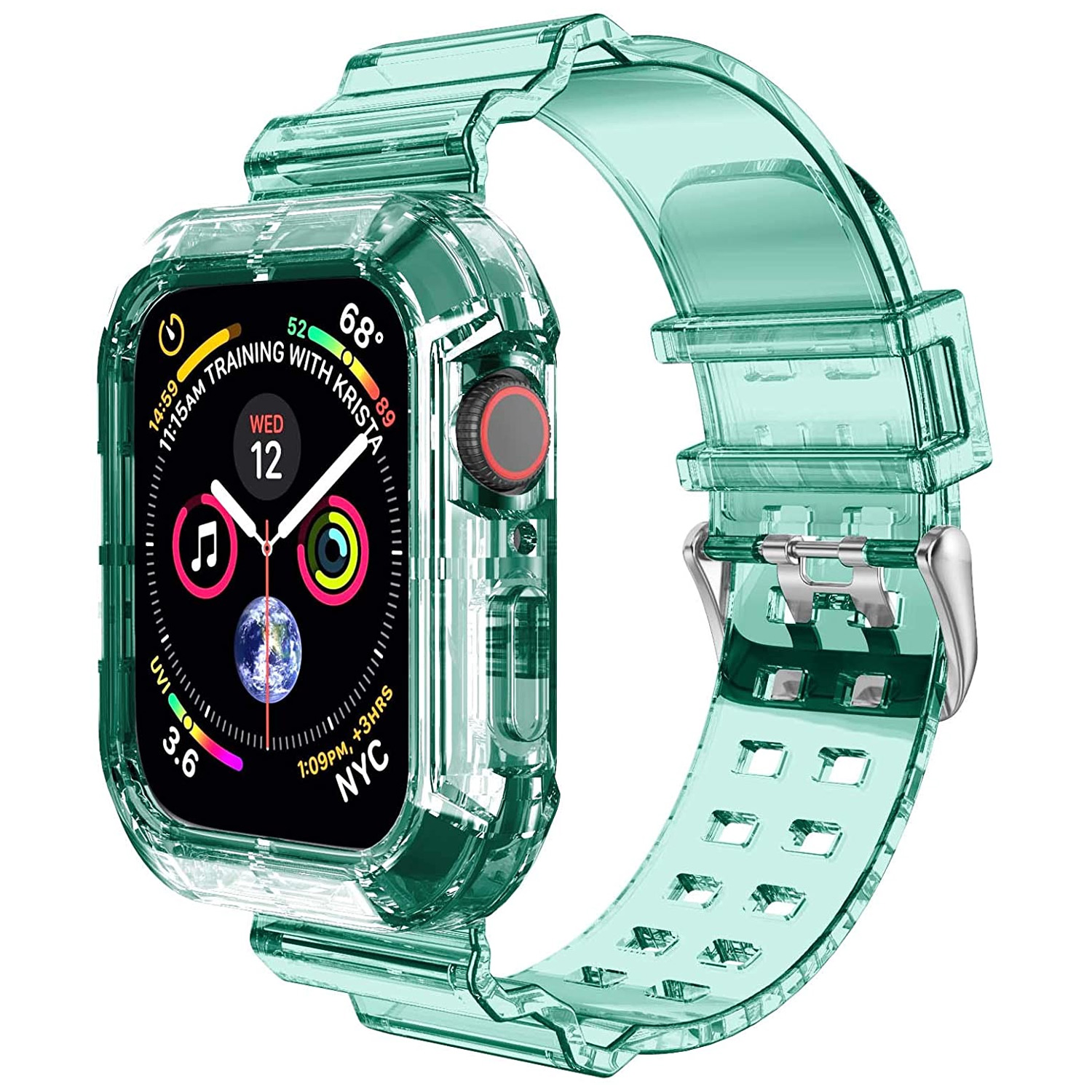 Microsonic Apple Watch Series 9 45mm Kordon Transparent Clear Band Yeşil