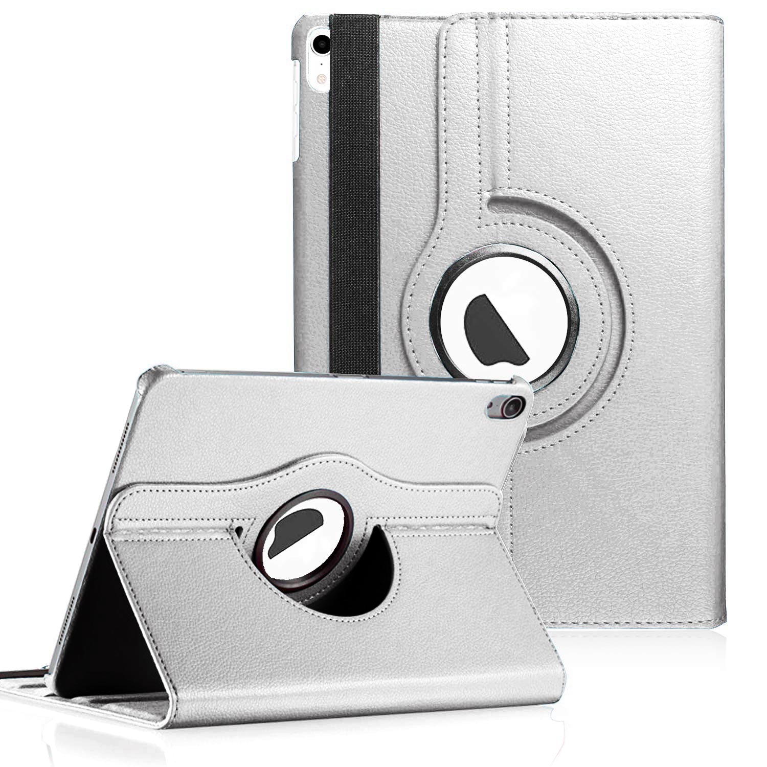 Microsonic Apple iPad Mini 6 2021 A2567-A2568-A2569 Kılıf 360 Dönerli Stand Deri Gümüş