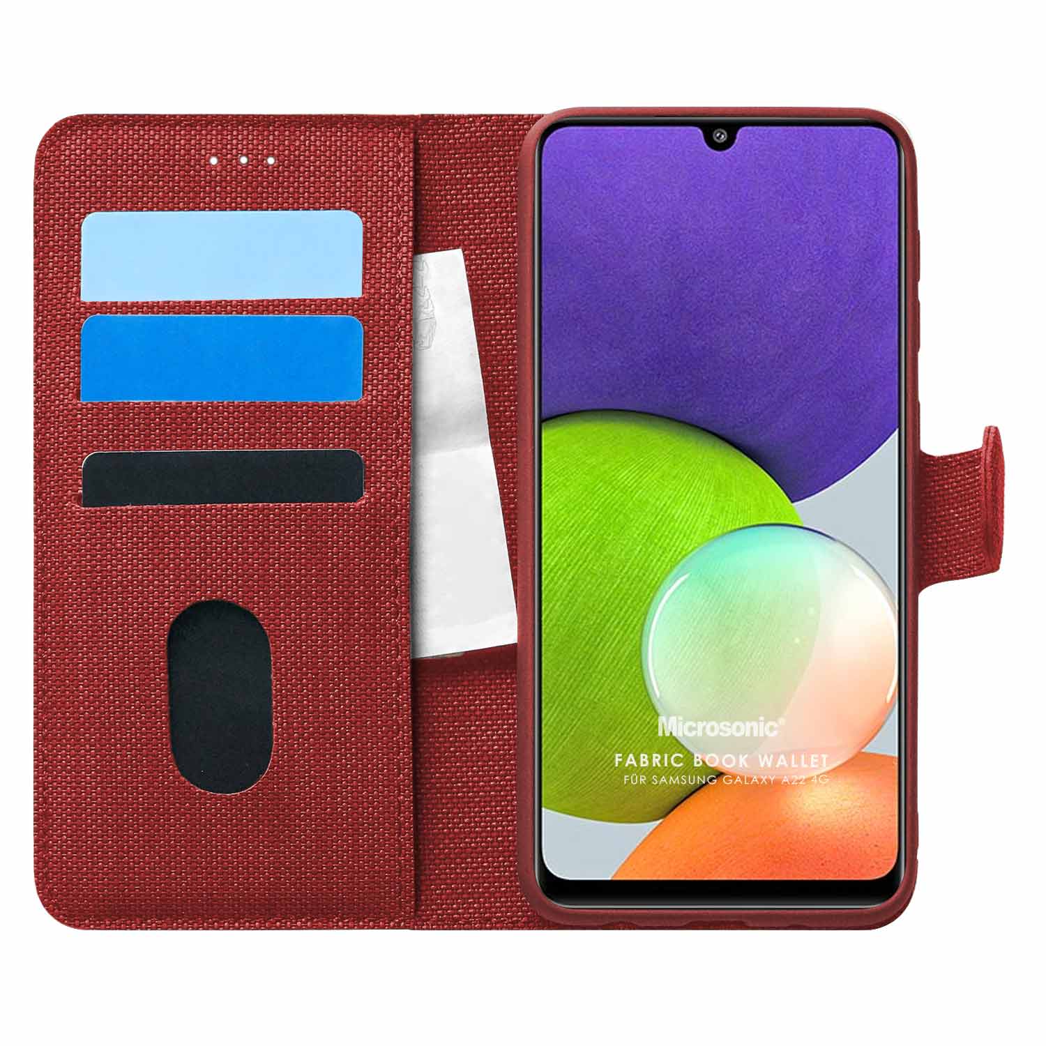 Microsonic Samsung Galaxy M22 Kılıf Fabric Book Wallet Kırmızı