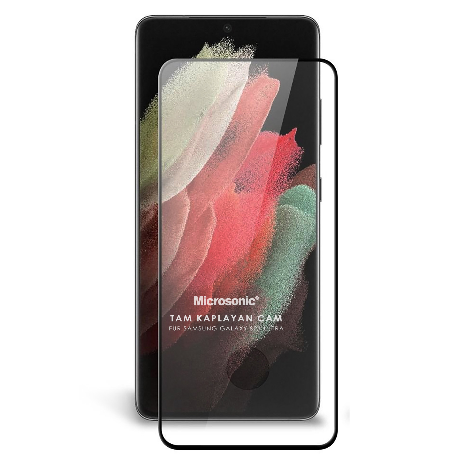 Microsonic Samsung Galaxy S21 Ultra Tam Kaplayan Temperli Cam Ekran Koruyucu Siyah