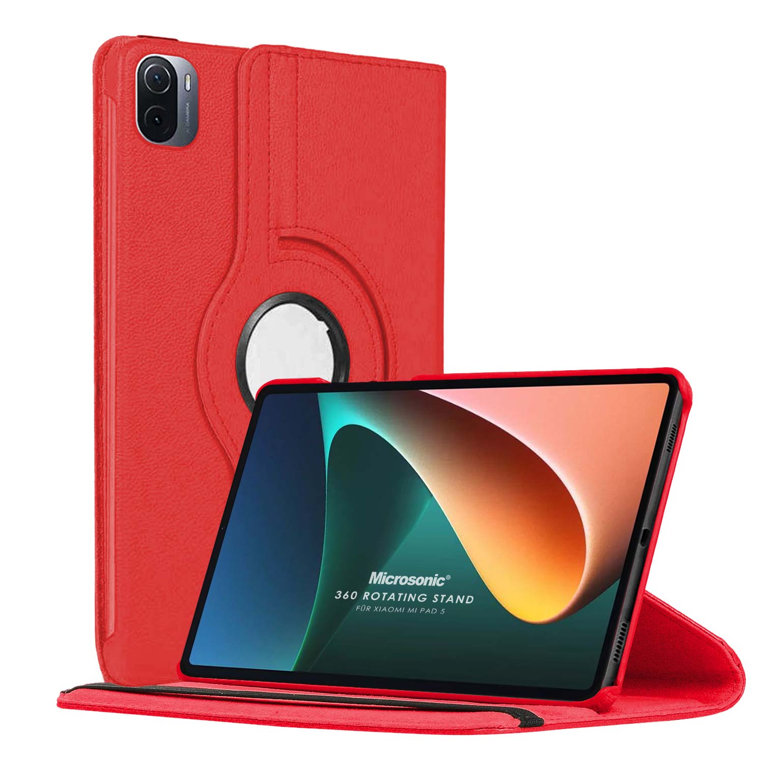 Microsonic Xiaomi Mi Pad 5 Kılıf 360 Dönerli Stand Deri Kırmızı