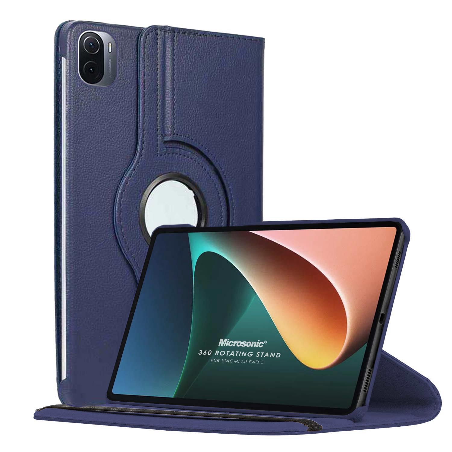 Microsonic Xiaomi Mi Pad 5 Kılıf 360 Dönerli Stand Deri Lacivert