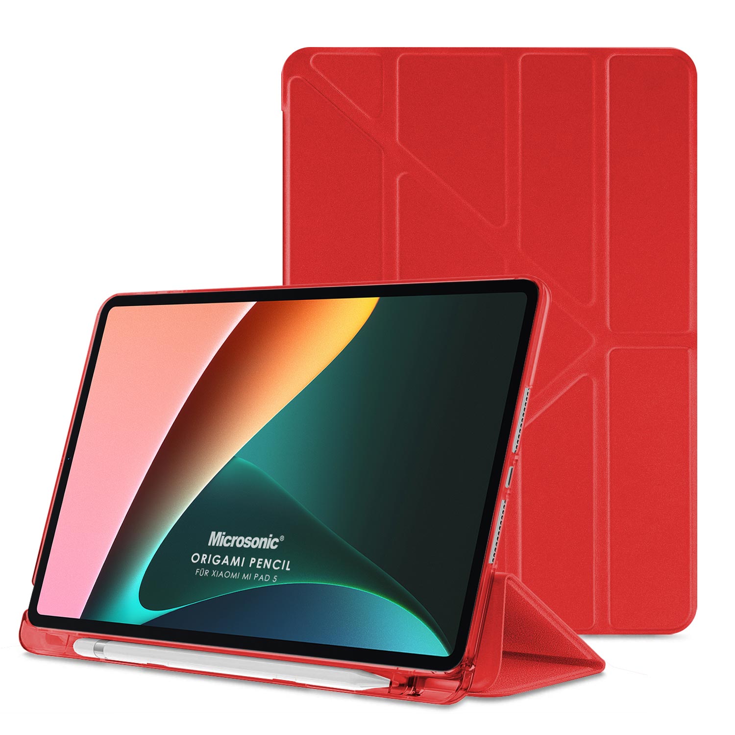 Microsonic Xiaomi Redmi Pad SE 8 7 Kılıf Origami Pencil Kırmızı
